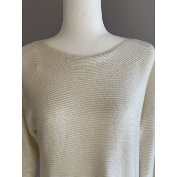 Talbots Lambswool Blend Sweater Boat Neck Ivory White Ribbed Knit Classic Large - Picture 7 of 16